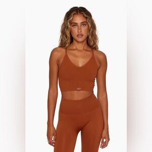 🌟 SET ACTIVE Sculptflex Ribbed Racer V Bra Clay Brown XL Workout Seamless